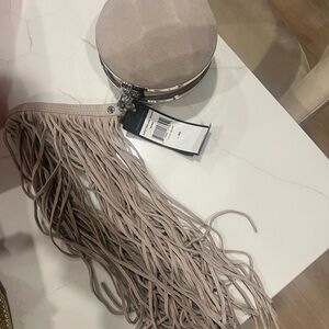 BCBGMaxAzria Beige Suede Fringe Clutch